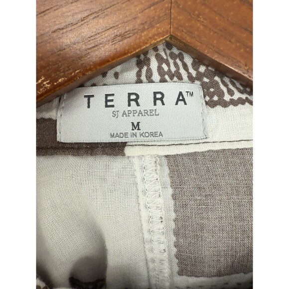 Terra SJ Apparel Tan & White Print Wired Collar Button Front Tunic Size MEDIUM - Picture 7 of 9